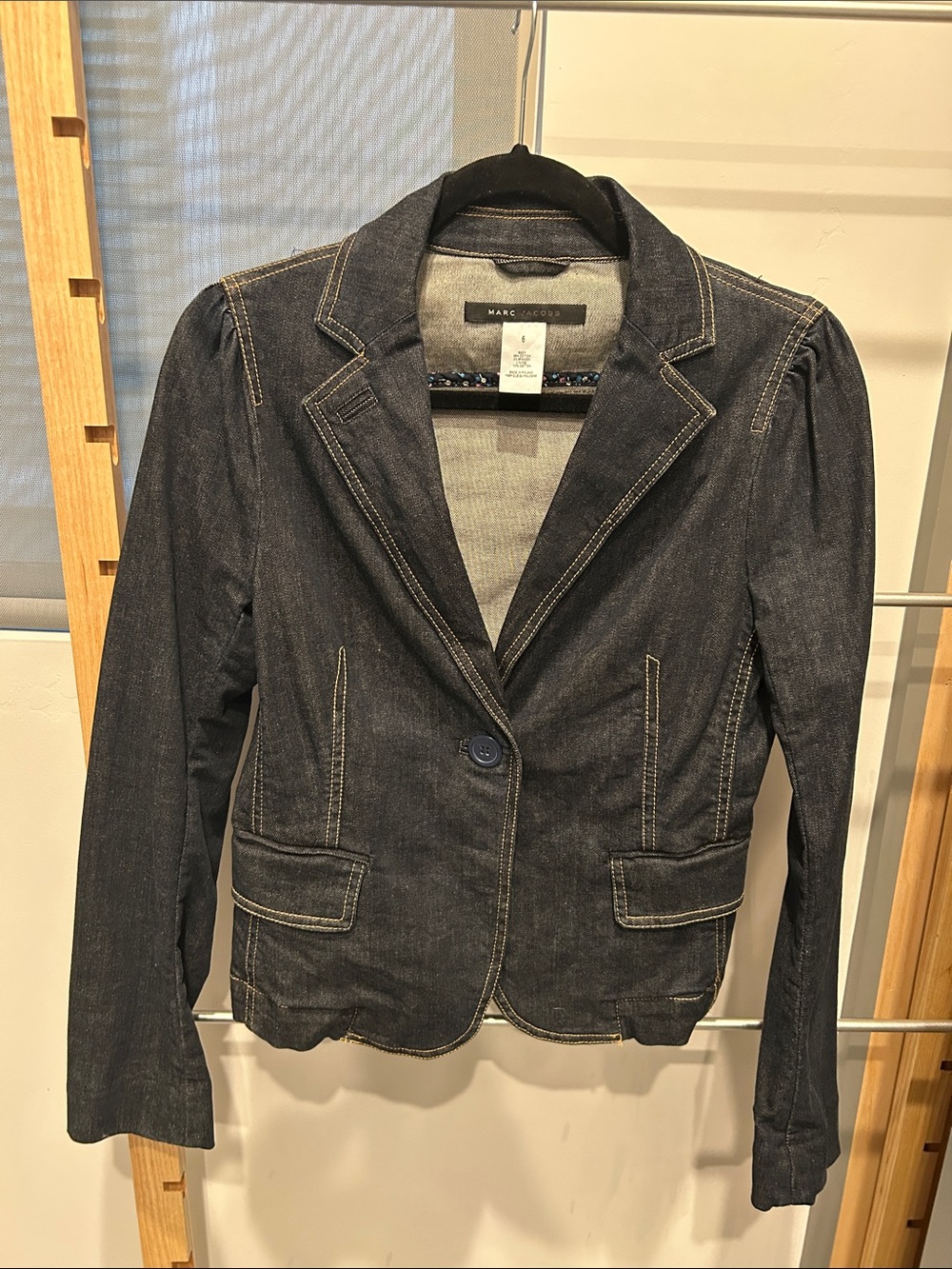 Marc Jacobs Dark Blue Denim Blazer with Contrast Stitching